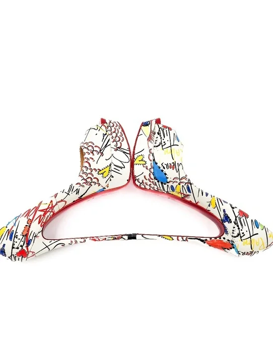 Christian Louboutin Fetish Peep 150 Graffiti Patent Leather Platform Pumps EU 38 - Picture 5 of 9